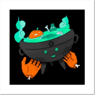 Cute Spooky Halloween Pumpkin and Skeleton Soup Posters and Art